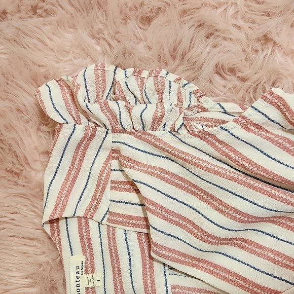 2for$10 Pink blouse with blue white stripes Size Large Feminine boho Sexy - Picture 5 of 6